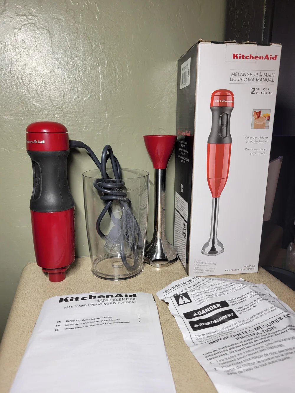 KitchenAid Red Hand Blender - 2-Speed Immersion Mixer